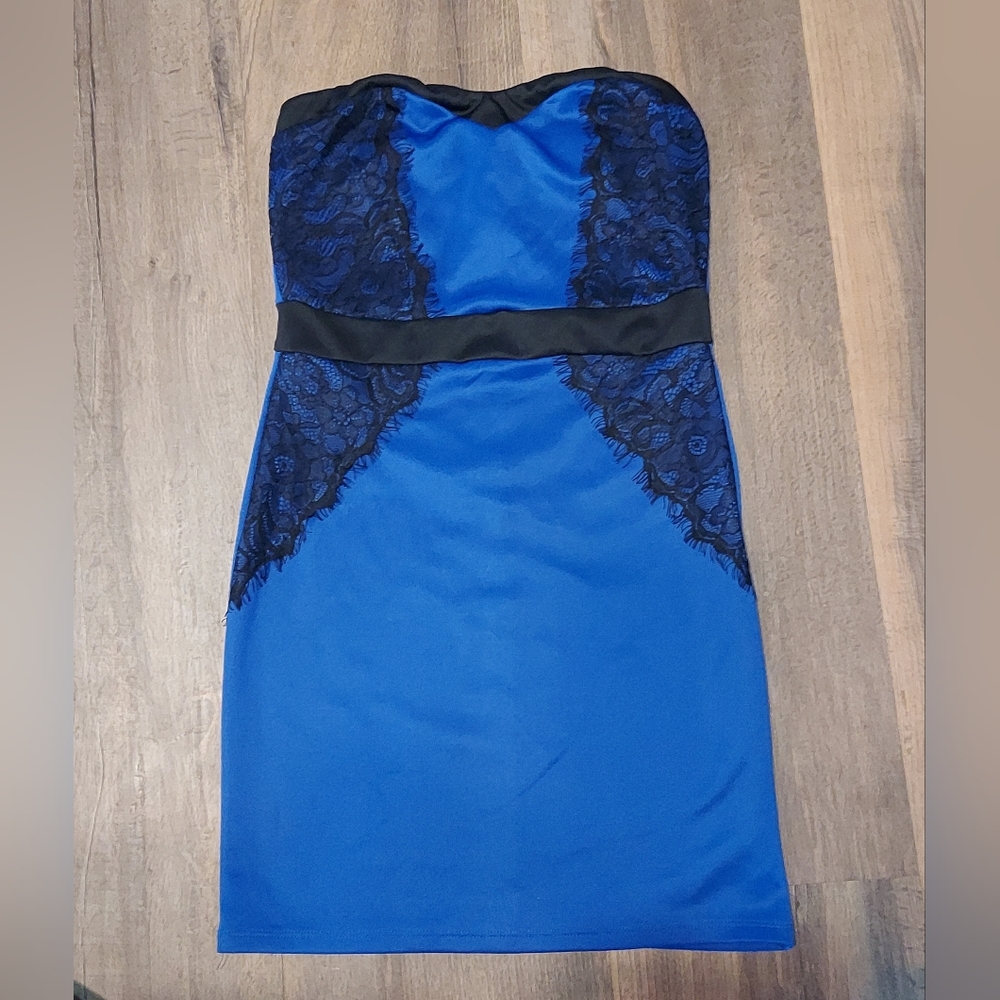 Strapless Lacy Blue Dress